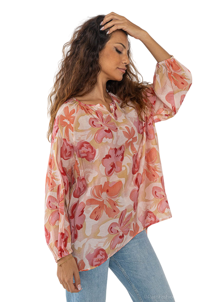 Ladies Summer Top Lightweight Linen Material Tunic Floral Top image 2