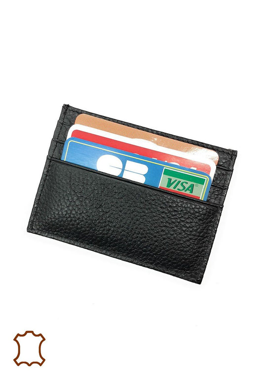 Black Card Holder Slim Wallet Flat Leather Card Case for ID and Credit Cards image 0