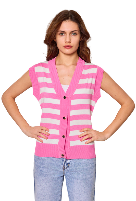 Ladies Waistcoat Knitted Sweater Vest Sleeveless Vest With Black And Gold Button image 0