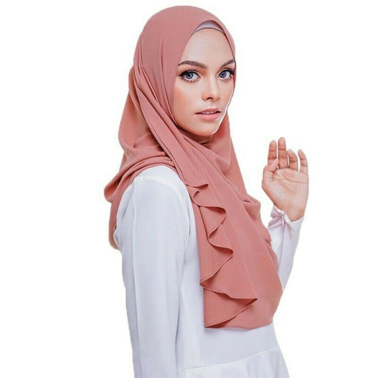 Women's Plain Chiffon Scarf Muslim Hijab Shawl Lightweight Scarves Head Wrap UK image 1