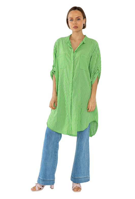 Ladies long shirt summer striped cotton womens shirt long oversized print shirt image 0