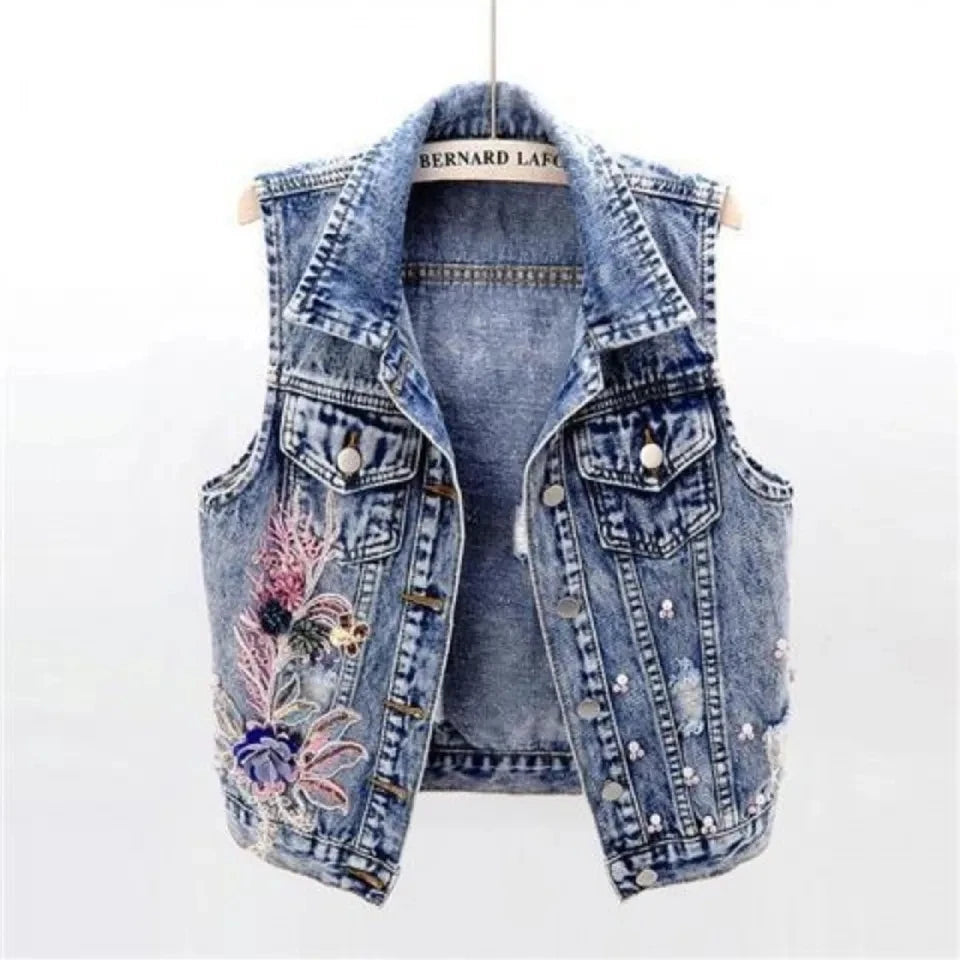 Fashion Diamond-encrusted Vest For Women'S Autumn Sleeveless Short Floral New Casual Retro Vest