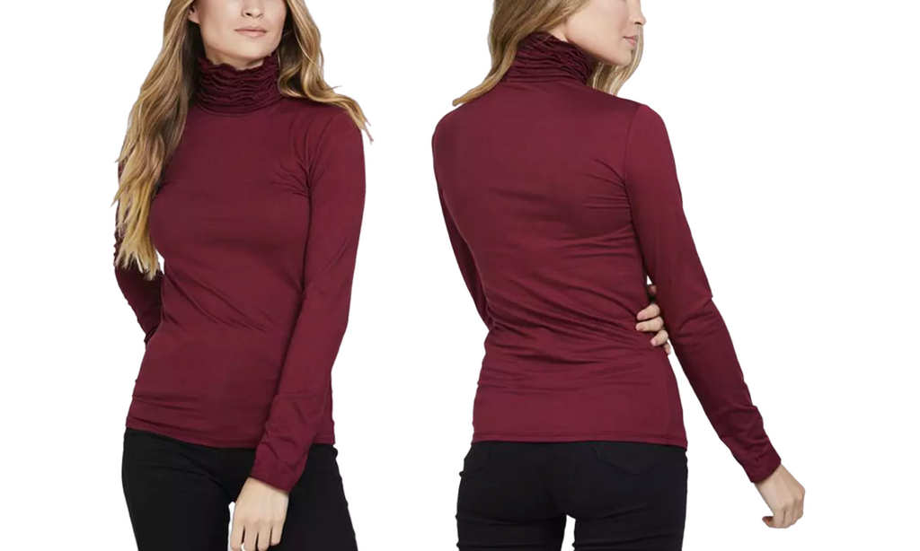 Women's Ruffle Polo Neck Jersey Top Frill High Neck Long Sleeve Soft Winter Top image 8