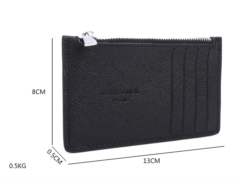 Unisex Black Card Holder Wallet Slim Zip Coin Purse Faux Leather Card Wallet image 1