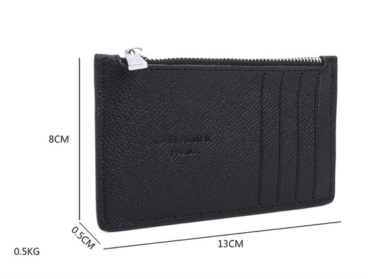 Unisex Black Card Holder Wallet Slim Zip Coin Purse Faux Leather Card Wallet image 1