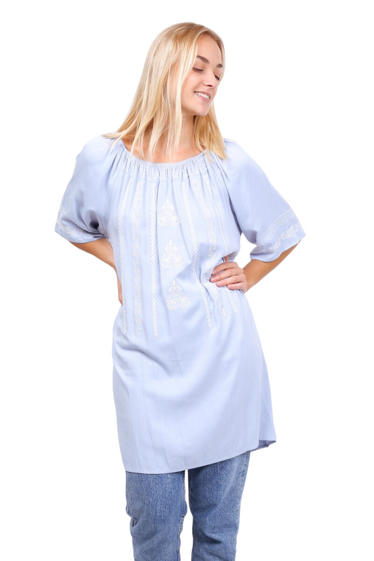 Ladies Plain embroidered tunic Summer Top Beachwear Holiday Shirt Oversized Top image 1