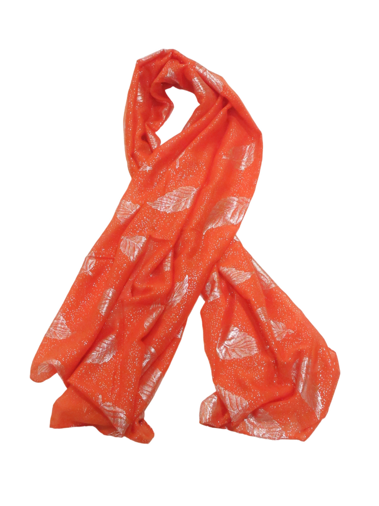 Women’s Scarf Shiny Silver Printed Scarf With Leaf Pattern Soft Neck Scarf Shawl image 8