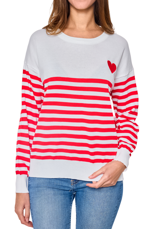 Women's Sweater Embroidered Red Heart Sailor Love Top Stripe Style Fashion Top image 1