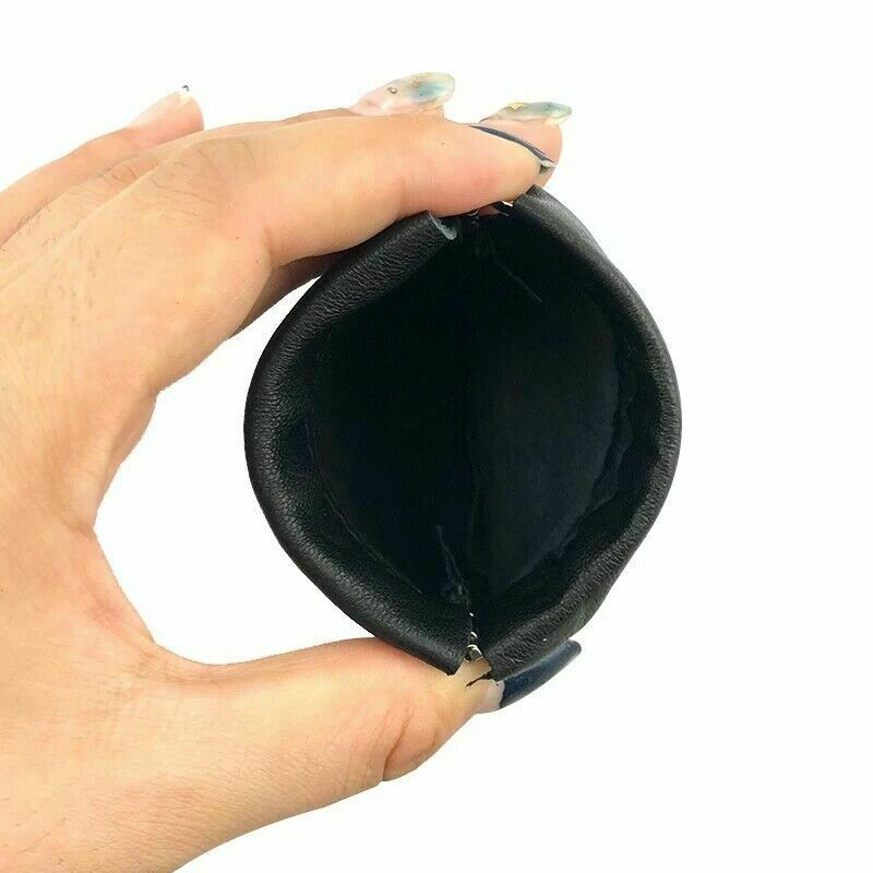 Coin Purse Black Leather Coin Pouch Purse Snap Wallet Pouch Money Change Key Bag image 2