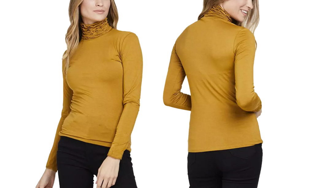 Women's Ruffle Polo Neck Jersey Top Frill High Neck Long Sleeve Soft Winter Top image 4