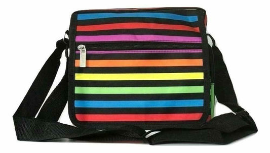 Women's Colour Striped Shoulder Bag Work Travel Handbag Satchel Multi Zips Bag image 0