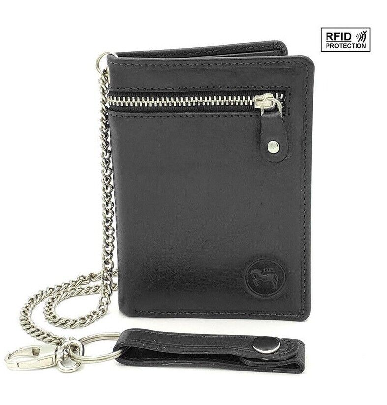 Men's Leather RFID Chain Wallet Multi Pockets Trifold Card Cash Coin Holder image 0