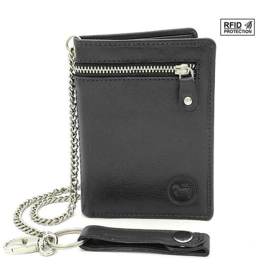 Men's Leather RFID Chain Wallet Multi Pockets Trifold Card Cash Coin Holder image 0