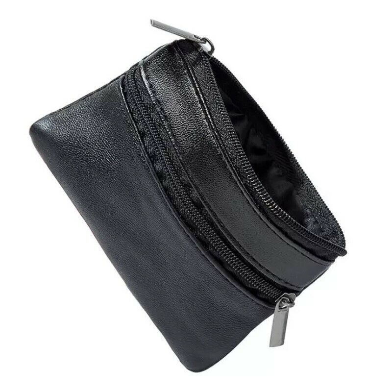 Unisex Black Small Coin Pouch Purse Key Holder Leather Zip Wallet Card Holder image 2