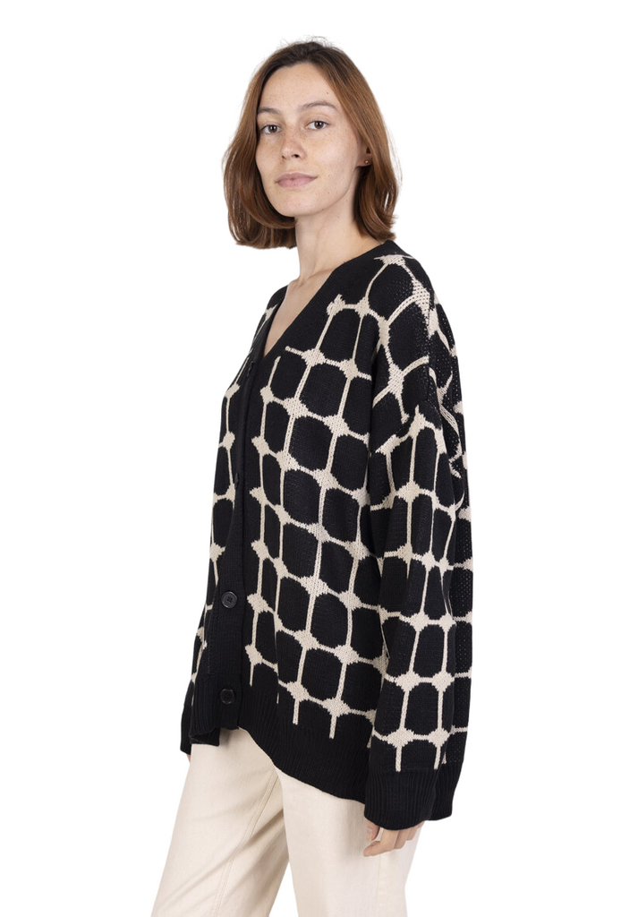 Ladies Abstract Pattern Cardigan Stylish Winter Warm Oversized Button-Up Sweater image 1