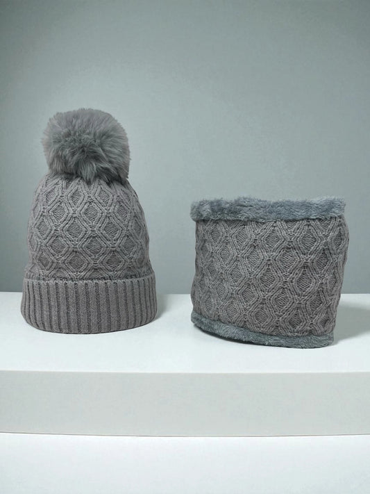 Velvet Neck Warmer Beanie - 2pcs Set - Lined with Faux Fur - Extra Warm image 0