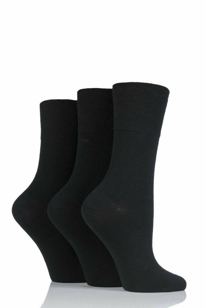 3 Pair Ladies Diabetic Socks Gentle Grip Wide Top Non Elastic Black Warm Socks image 1
