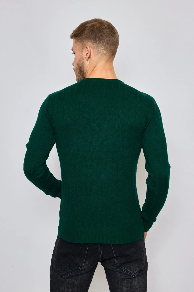 Plain striped long-sleeved round-neck sweater Green image 3