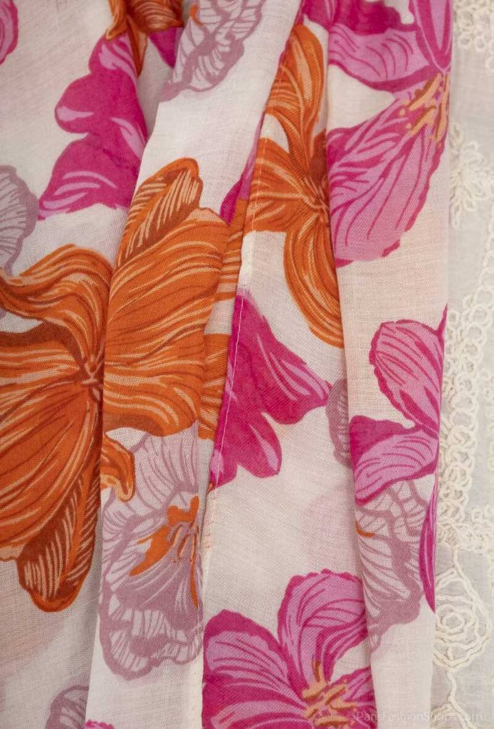 Women's Long Flower Print Pattern Shawl Scarf Warp Stole Cotton Viscose Scarf image 1