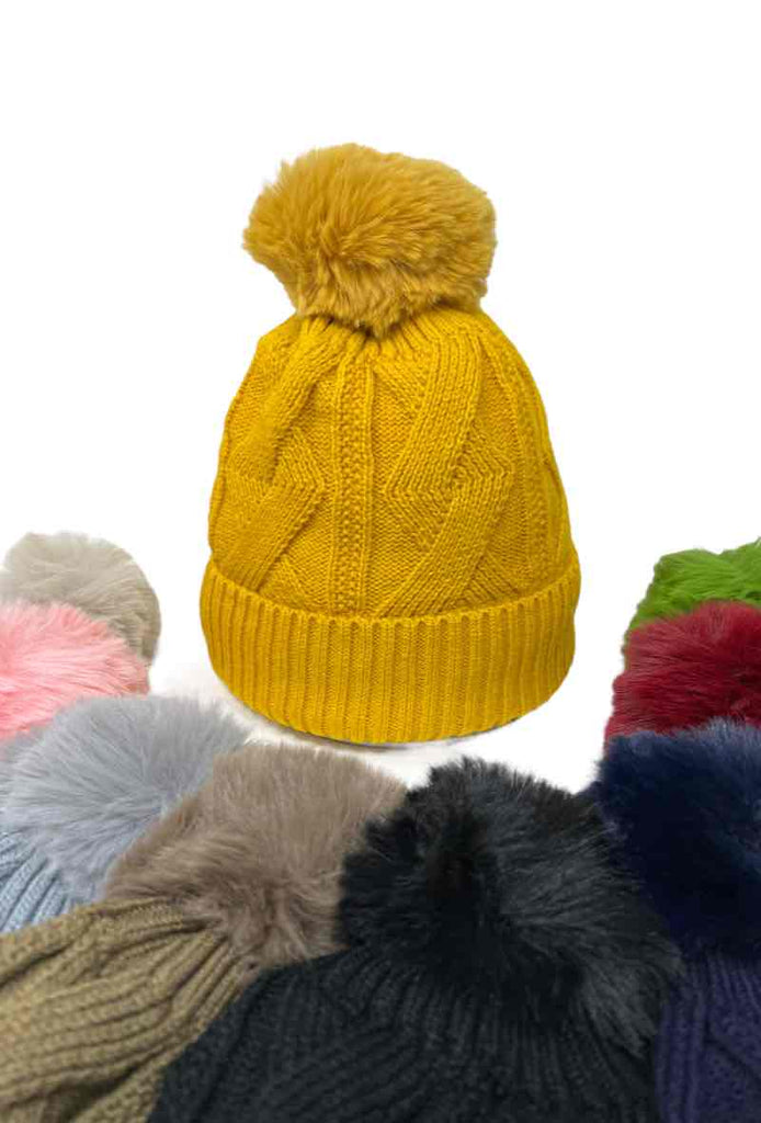 Women's Faux fur Pompon Cap Faux Fur Lining Extra Warm Soft Cap Winter Beanies image 2