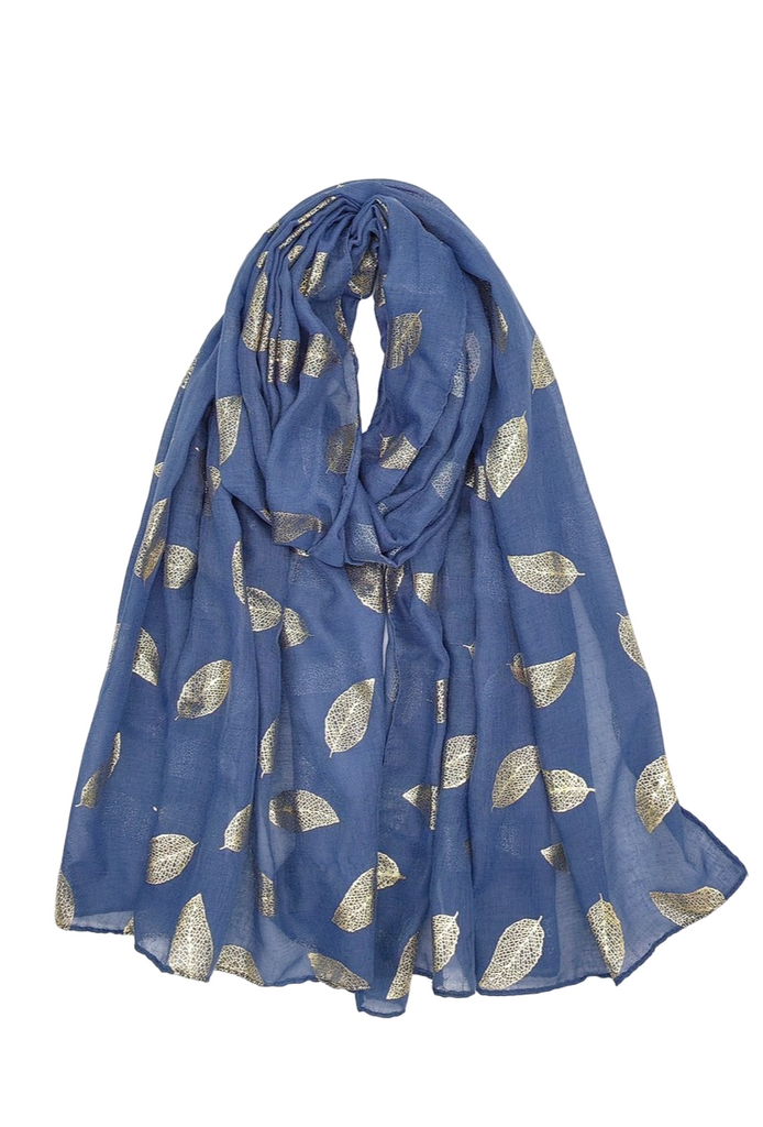 Women’s Scarf Shiny Golden Printed Scarf With Leaf Pattern Soft Neck Scarf Shawl image 4