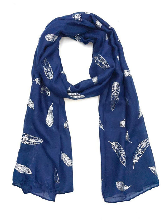 Ladies Glitter Leaf Print Silver Foil Scarf Wrap Neck Scarves Leaf Print Scarves image 1