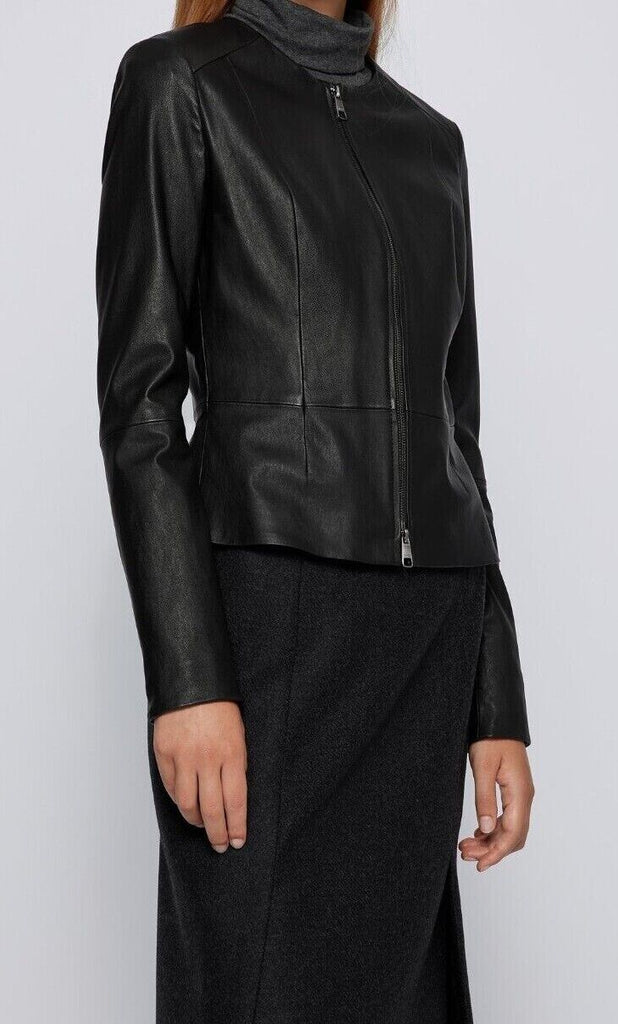 Ladies Real Leather Jacket Slim Fit Collarless Short Coat Black Jacket image 4