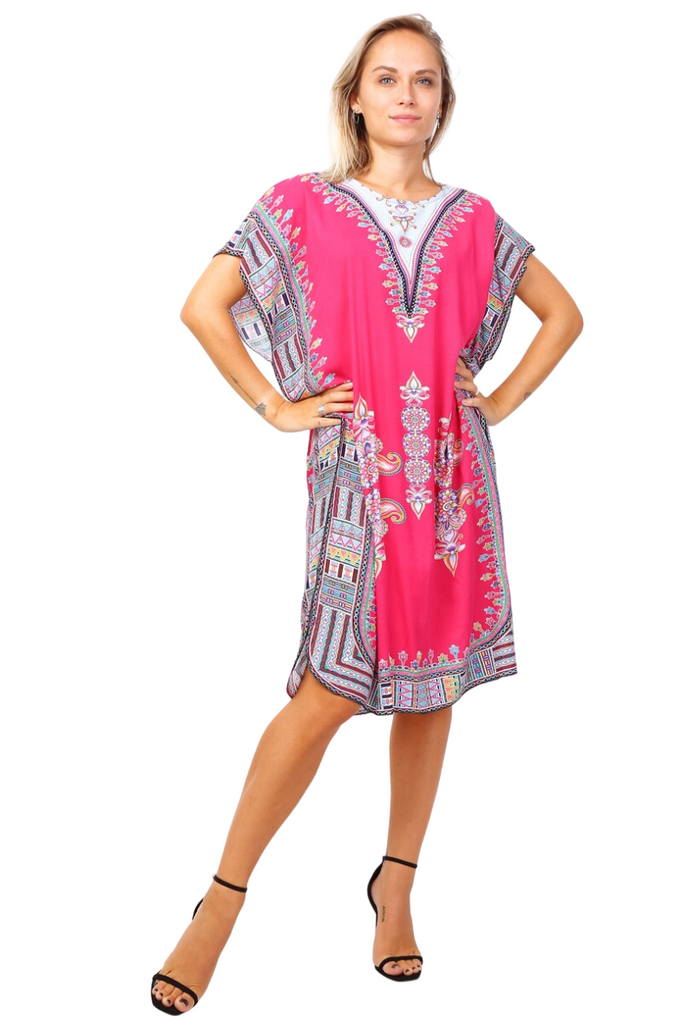 Womens Mid Length Cotton Dress Beach Holiday Dress Ladies Short Sleeved Dress image 3