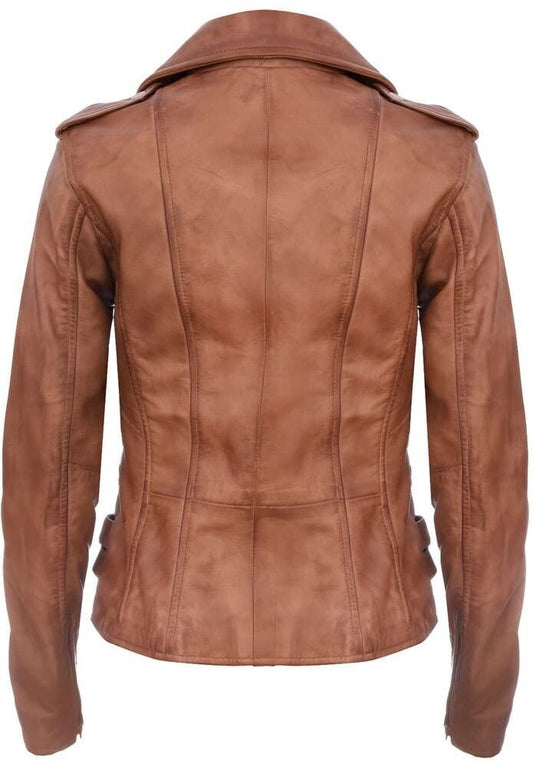 Women's Real Leather 100% Biker Jacket Casual Coat Winter Soft Multi Zip Jacket image 1