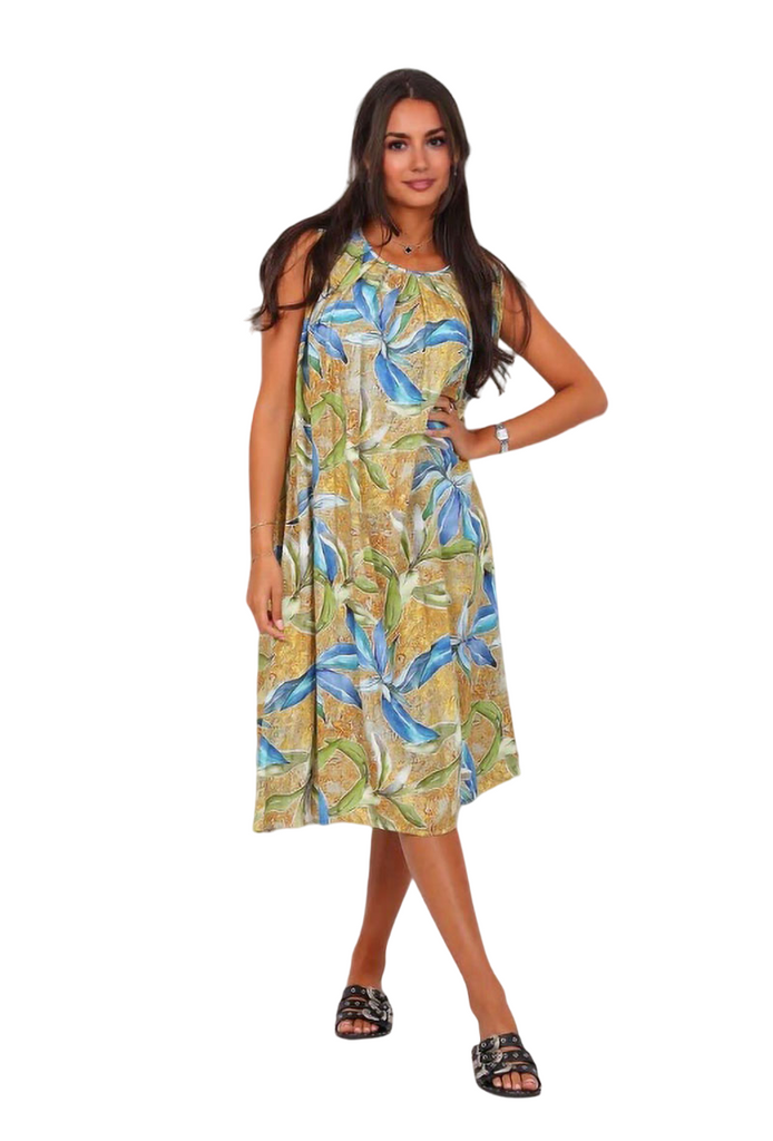 Ladies Printed Cotton Dress Holiday Sleeveless Summer Midi Dress image 0