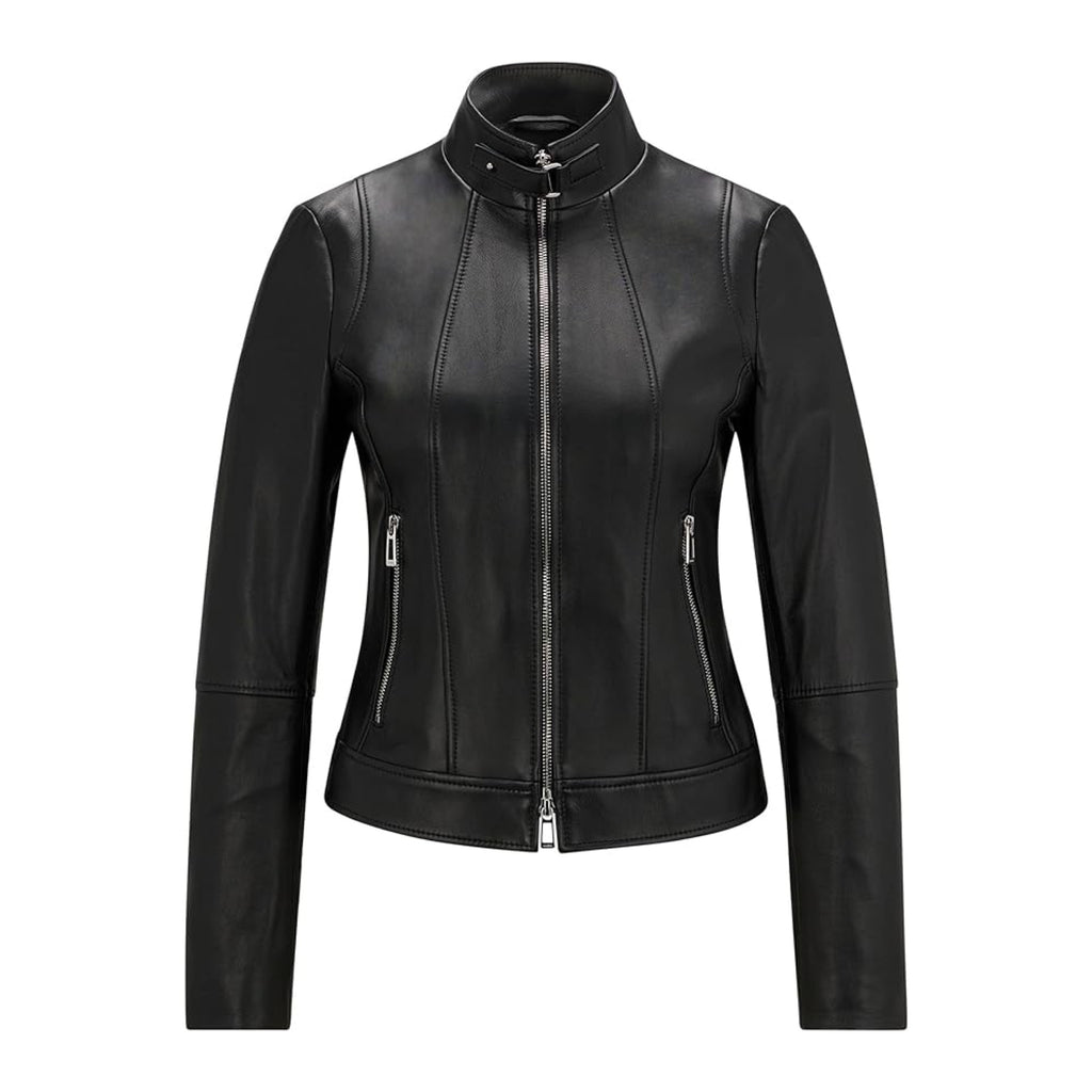 Ladies Real Leather Fitted Biker Jacket Casual Coat Black Winter Zipped Jacket image 0