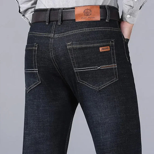Men Fashion Straight Jeans Mens  New Stretch Slim Fit Pants Comfortable Soft Business Denim Trousers Male Brand Clothing