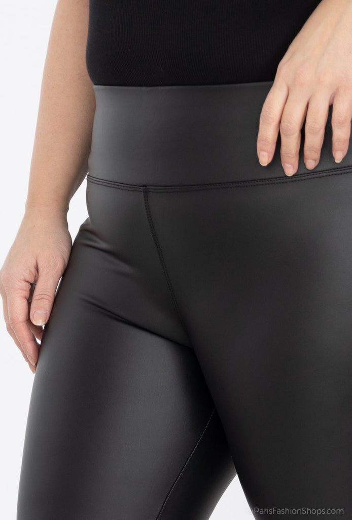 Plus Size Ladies High Waist Leggings In Shining Black Leather Look Leggings image 2