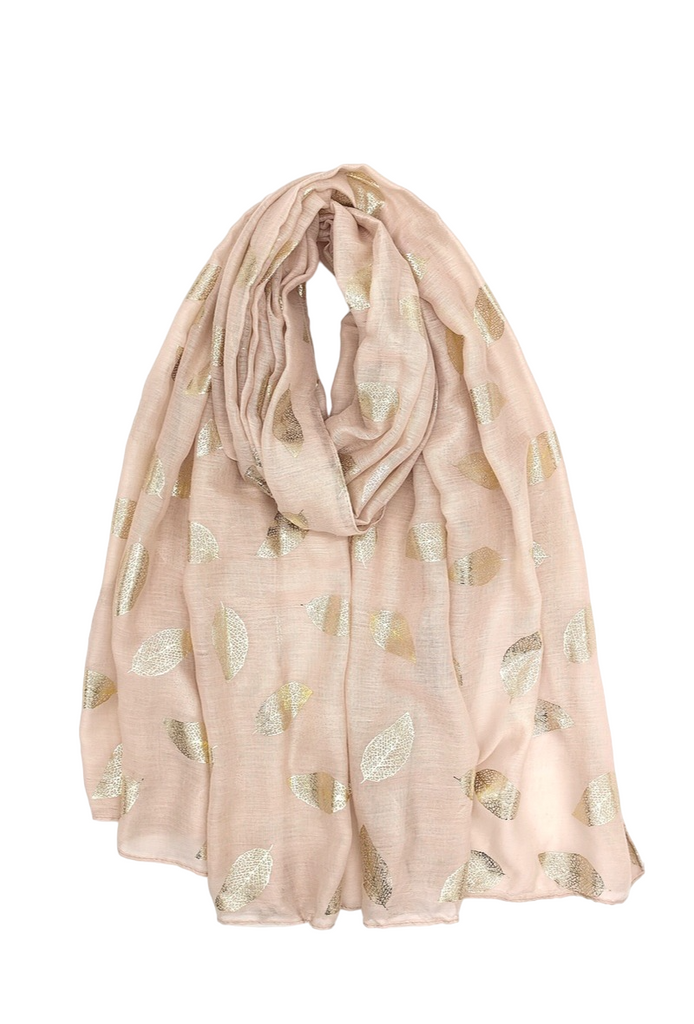 Women’s Scarf Shiny Golden Printed Scarf With Leaf Pattern Soft Neck Scarf Shawl image 2