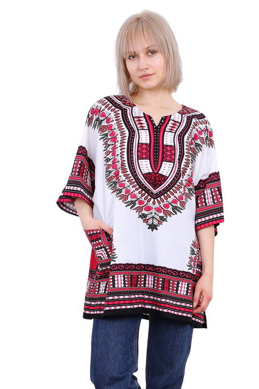 Womens Dress Cotton Kaftan Dress Summer Dashiki African Beach Tshirt Printed Top image 1