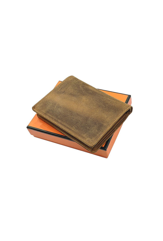 Men's Genuine Leather RFID Blocking Wallet Wolf Design Bifold ID Card Holder image 3