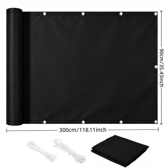Opaque Privacy Fence, Waterproof Balcony Privacy Screen Protector - For Apartment Railings, Outdoor Patios, UV Protection (Black