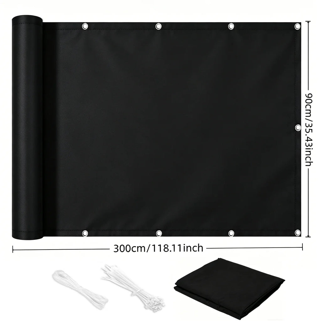 Opaque Privacy Fence, Waterproof Balcony Privacy Screen Protector - For Apartment Railings, Outdoor Patios, UV Protection (Black
