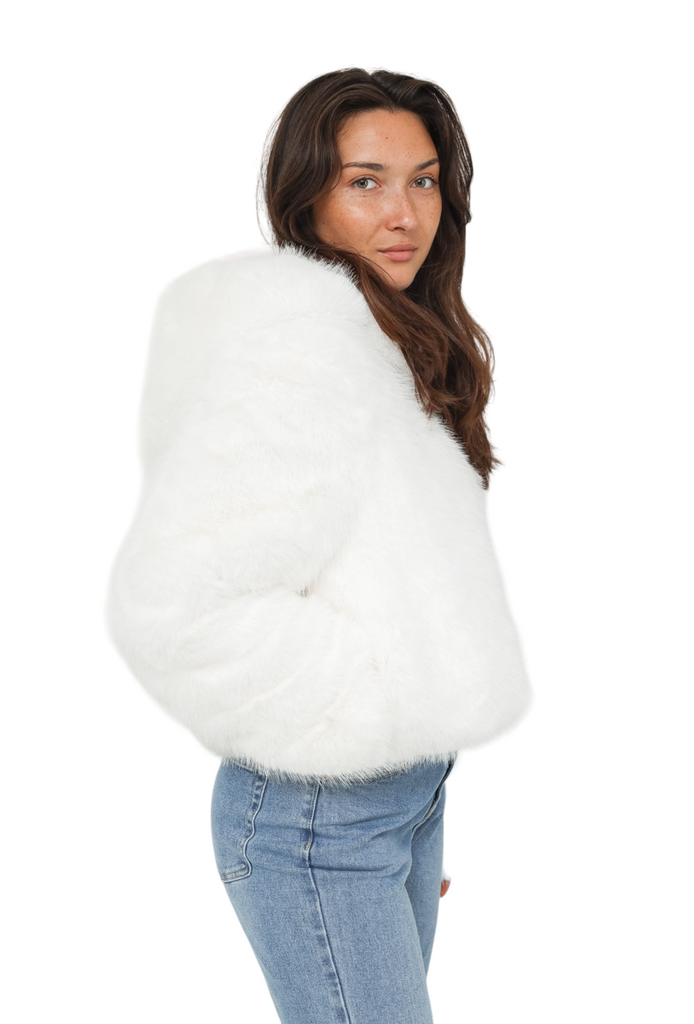 Women's White Jacket Soft Fur Hood Warm Winter Stylish Outdoor Party Jackets image 1