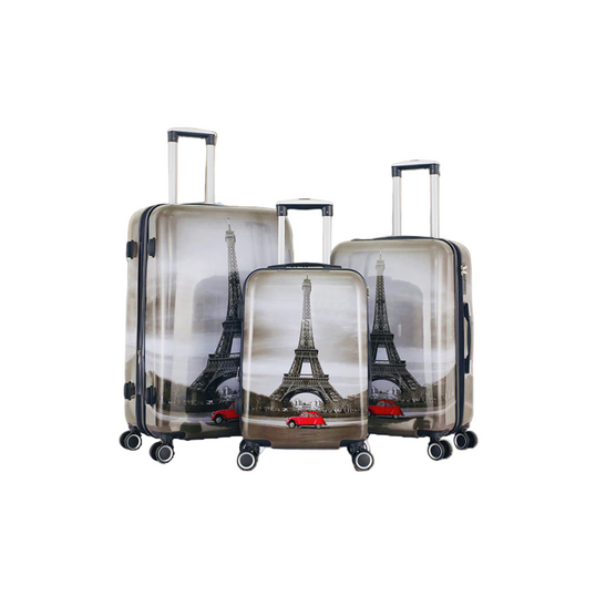 Set of 3 Reinforced ABS Suitcases Paris Luggage Collection Eiffel Tower Design image 0