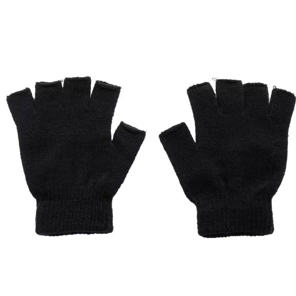 Unisex Half Finger Black Thermal Fleeced Warm Winter Magic Driving Typing Gloves image 0