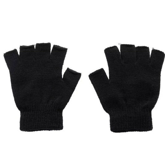 Unisex Half Finger Black Thermal Fleeced Warm Winter Magic Driving Typing Gloves image 0