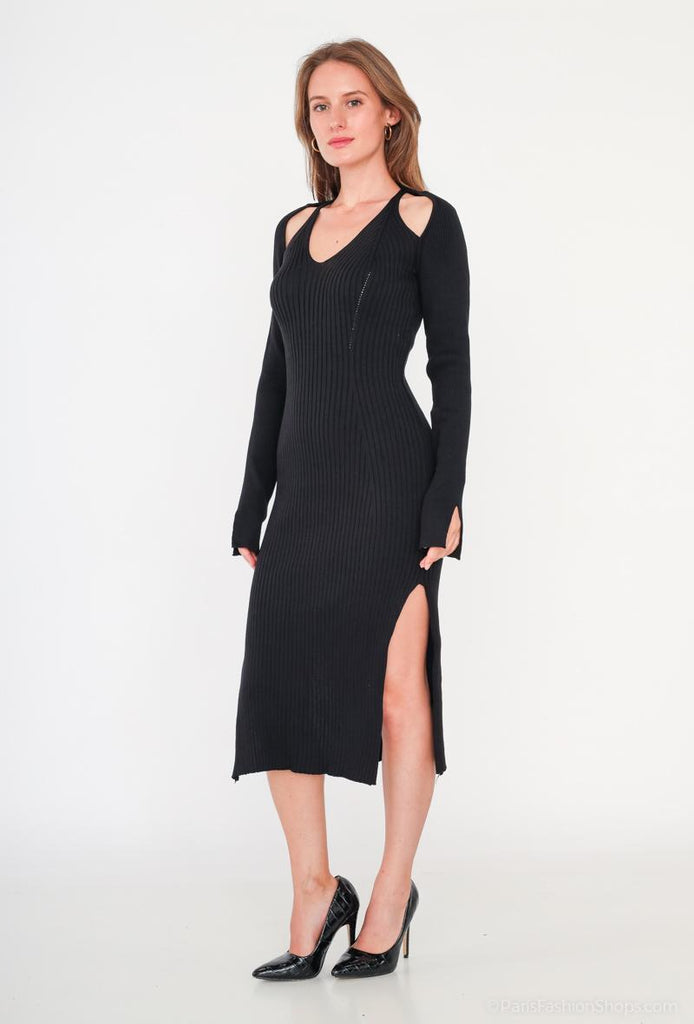 Women's Plain Ribbed Dress Open Shoulders Stylish Outdoor Party Dresses image 9