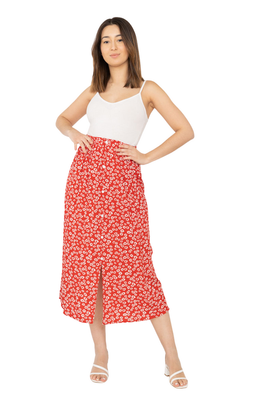 Ladies Floral Skirt Women Long Skirt elasticated skirt flared printed slit skirt image 0
