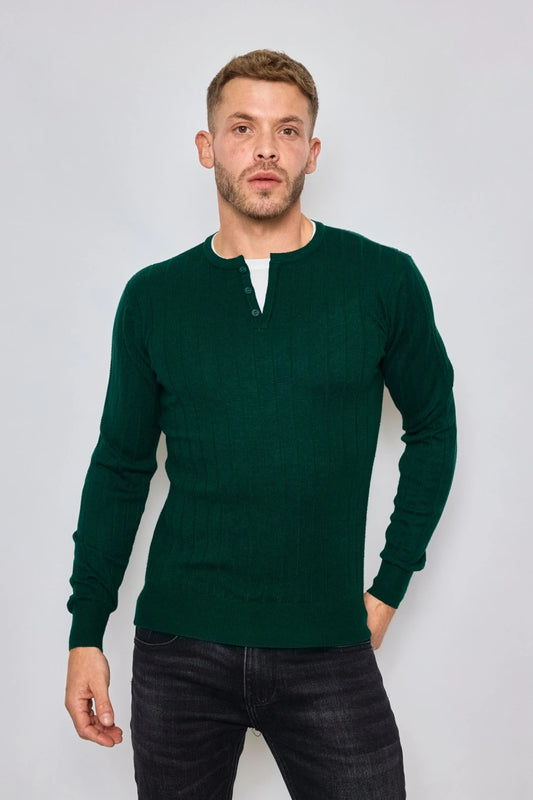 Plain striped long-sleeved round-neck sweater Green image 1