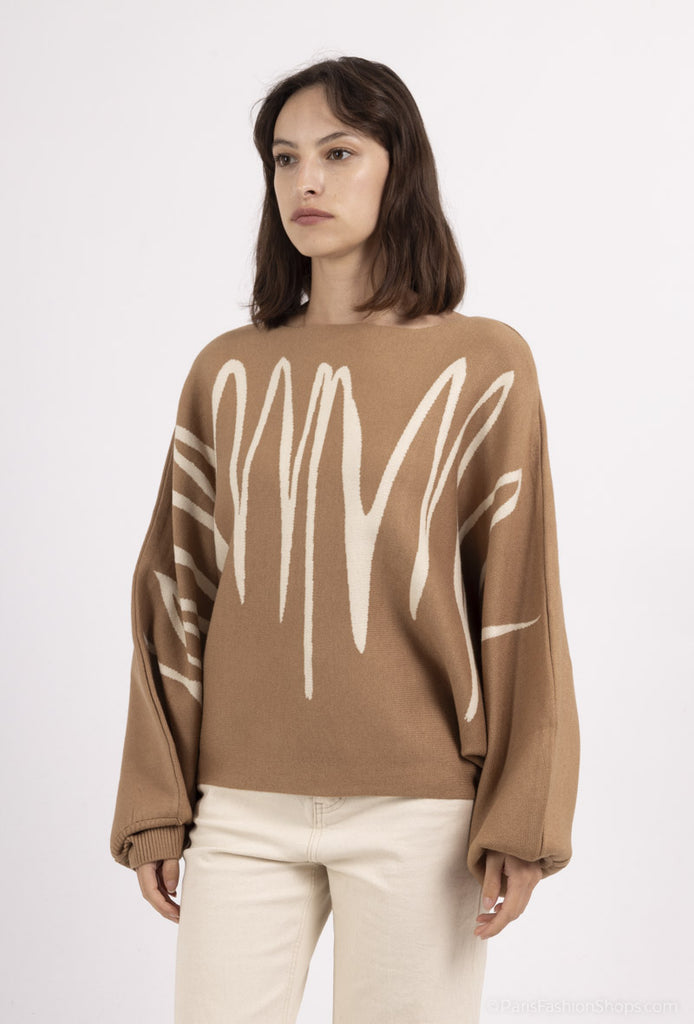 Women's Thick Sweater Abstract Print Original Cutout Pattern Stylish Jumper image 6
