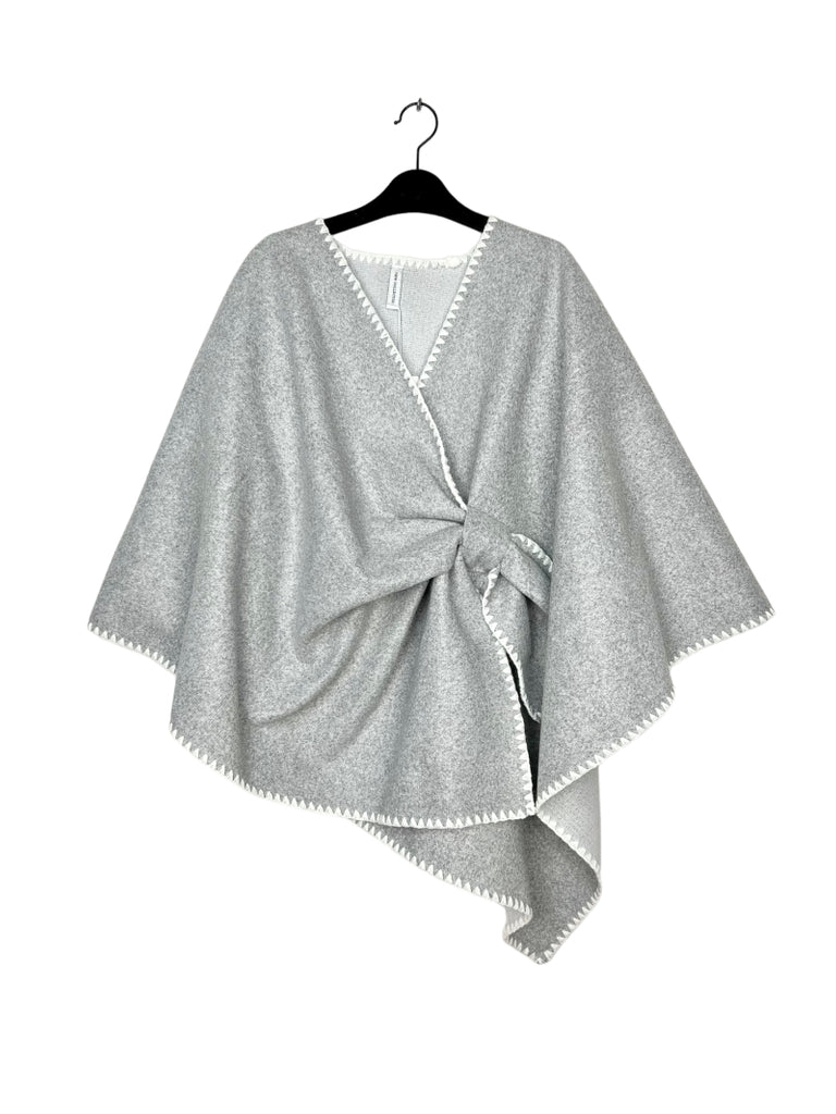 Women Winter Plan Colour Poncho With Tie Style Warm Comfortable Outdoor Poncho image 5