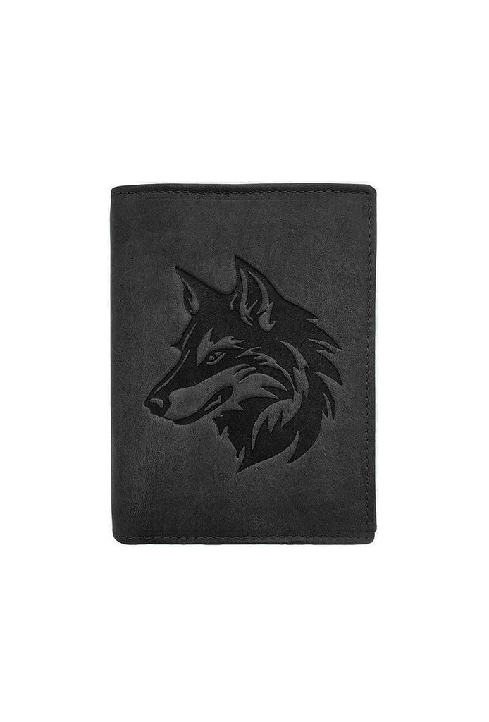 Men's Genuine Leather RFID Blocking Wallet Wolf Design Bifold ID Card Holder image 4