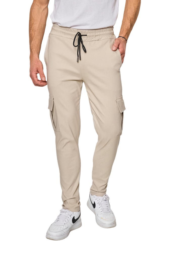 Men's Cargo Plain Trousers Knee Pocket Khaki Beige Stylish Jogging pants image 0