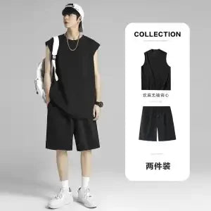 Street Hip Hop Men Ice Silk Quick Dry Sleeveless Vest Shorts Two Piece Set Casual Sports Basketball Daily Outdoor Wear